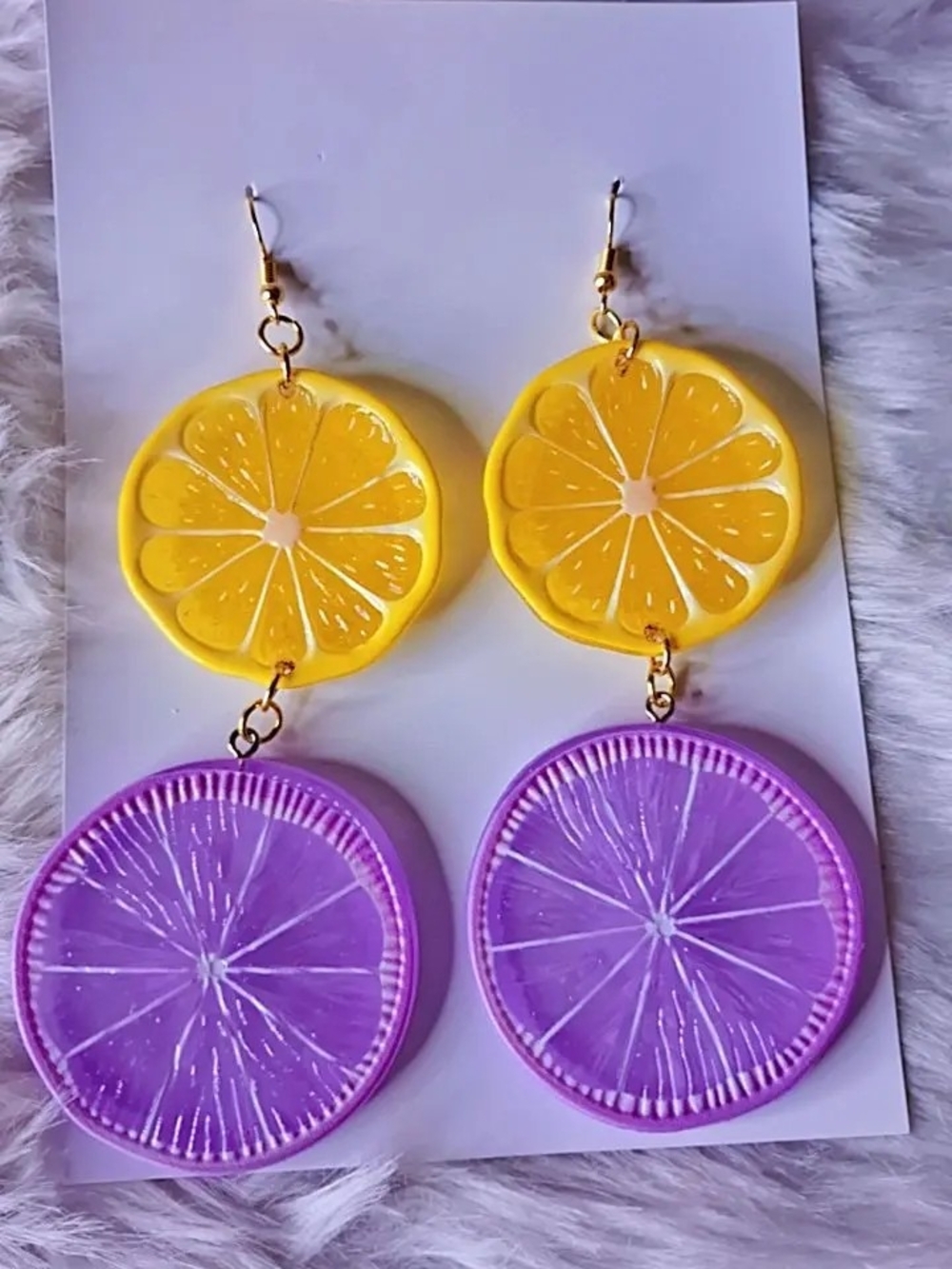 Yellow and Purple Citrus Drop Earrings - Brand